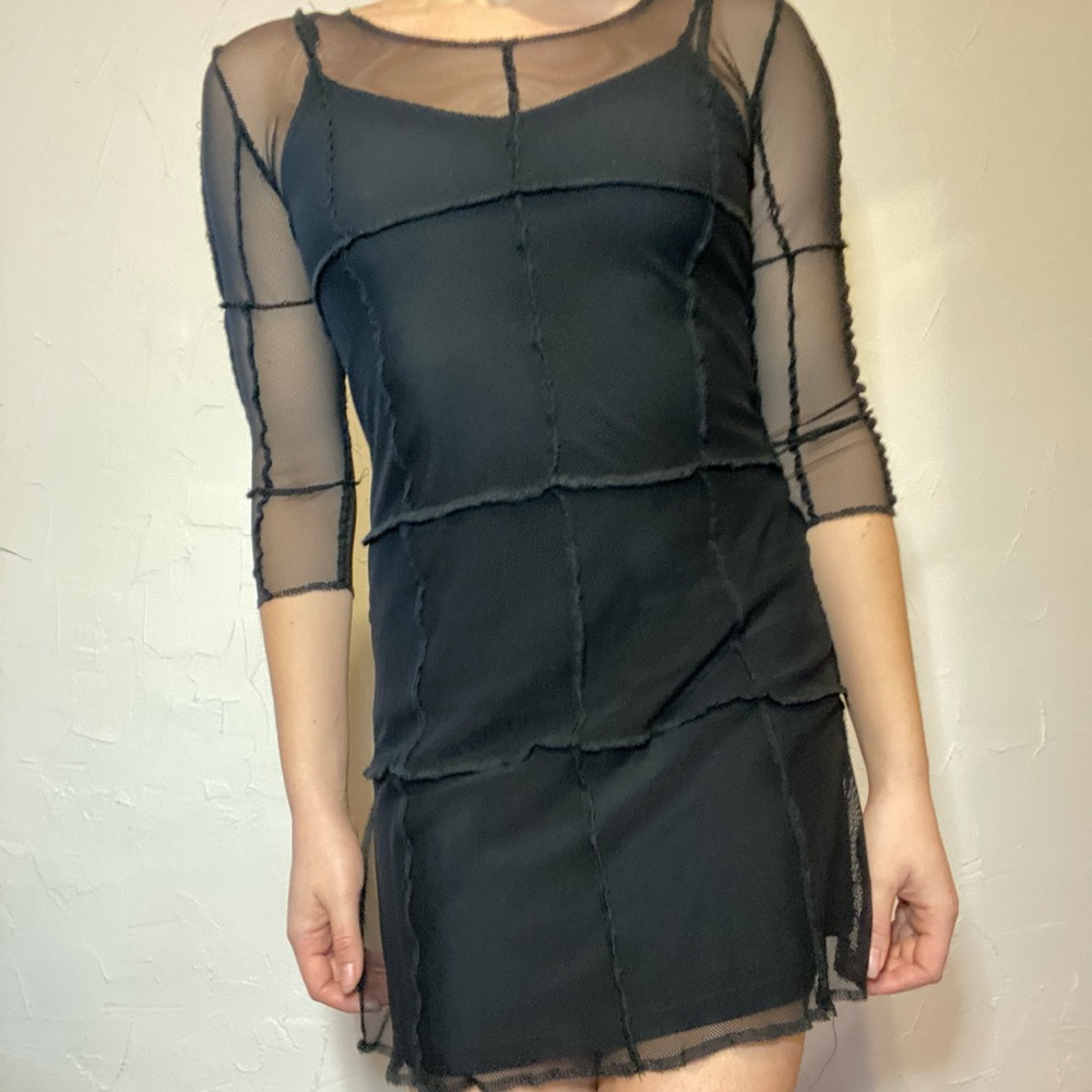 Black Mesh Patchwork Handmade Dress